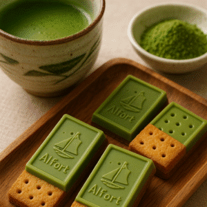 Alfort mini chocolate matcha biscuits with matcha powder