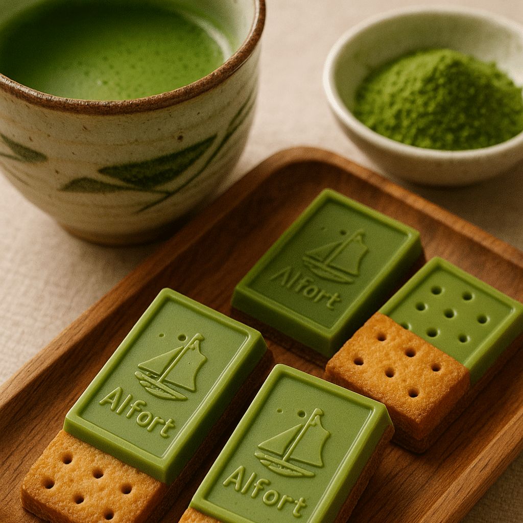 Alfort mini chocolate matcha biscuits with matcha powder