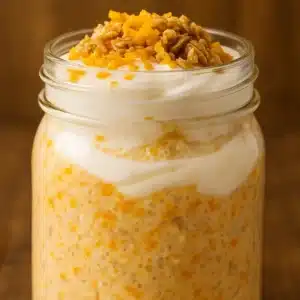 Orange creamsicle overnight oats in mason jar
