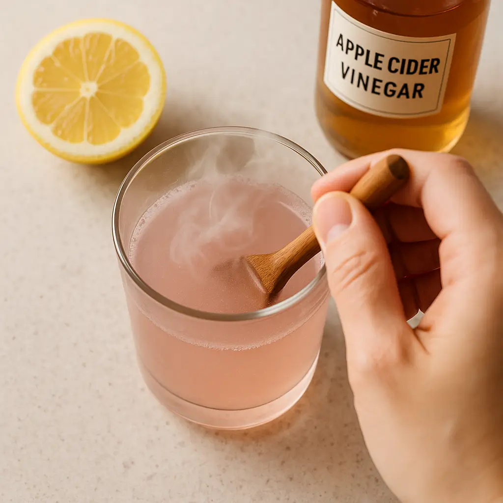 mixing the homemade pink salt Manjaro recipe drink