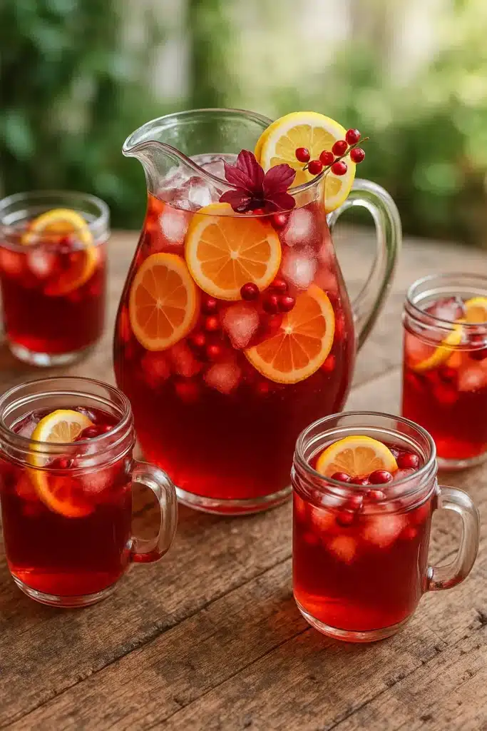 Large pitcher of pomegranate hibiscus tea Panera recipe for parties