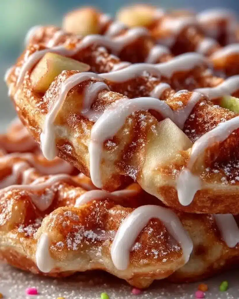 Apple Fritter Waffle Donuts freshly baked and topped with glaze