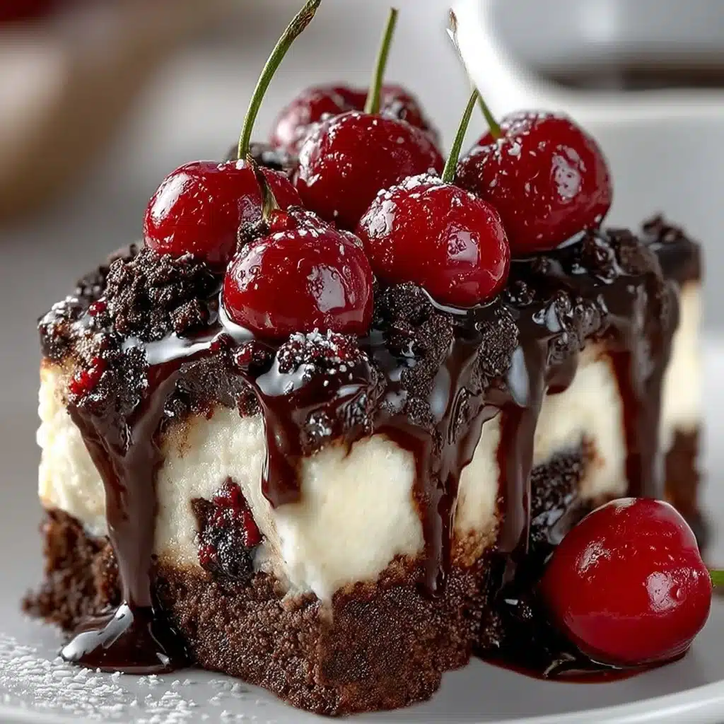 Delicious Black Forest Cheesecake topped with cherries and chocolate shavings