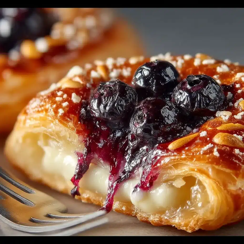 Flaky blueberry cream cheese puff pastries on a plate