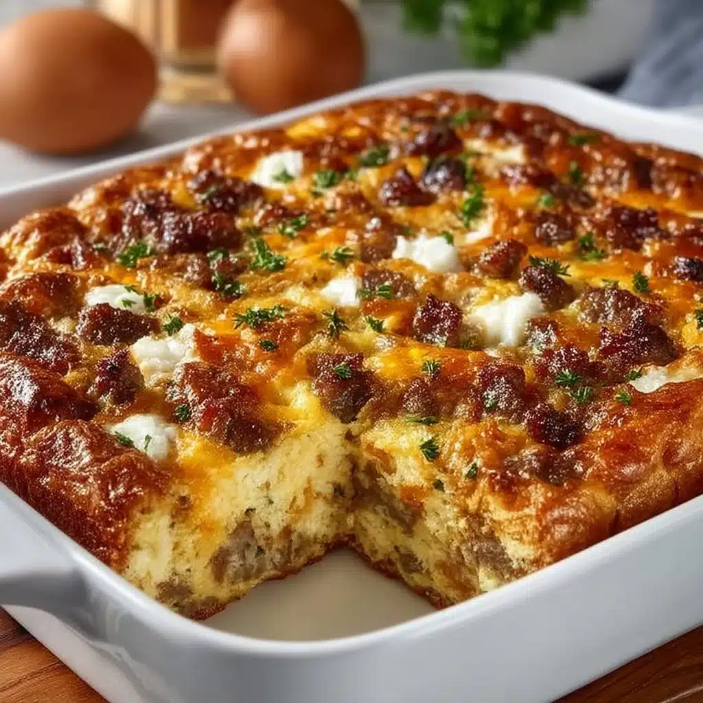 Delicious and hearty breakfast casserole served in a baking dish.
