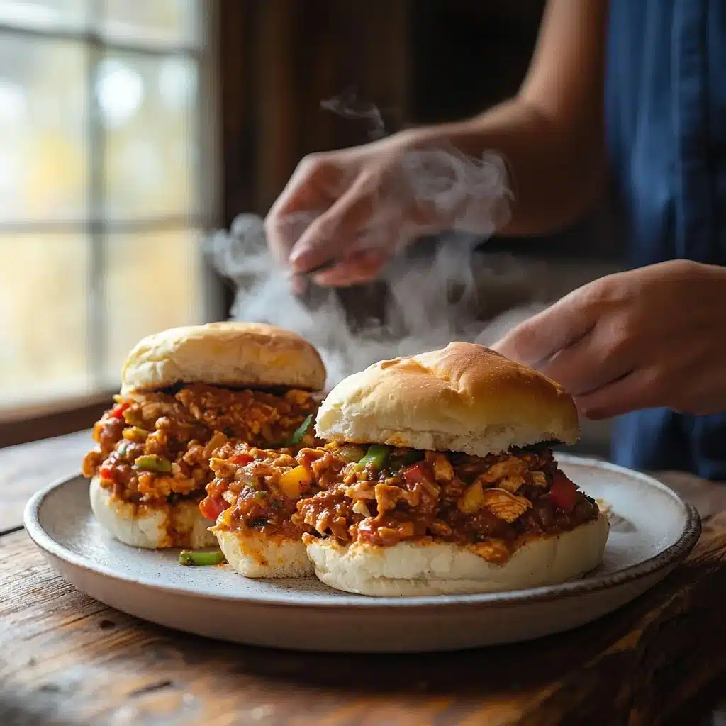 Cajun Chicken Sloppy Joes served on a plate with toppings