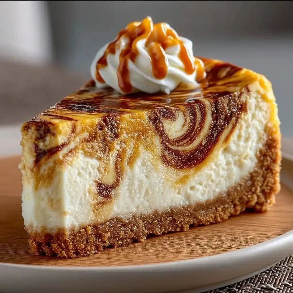 Slice of pumpkin swirl cheesecake with a creamy pumpkin and spice swirl on top.