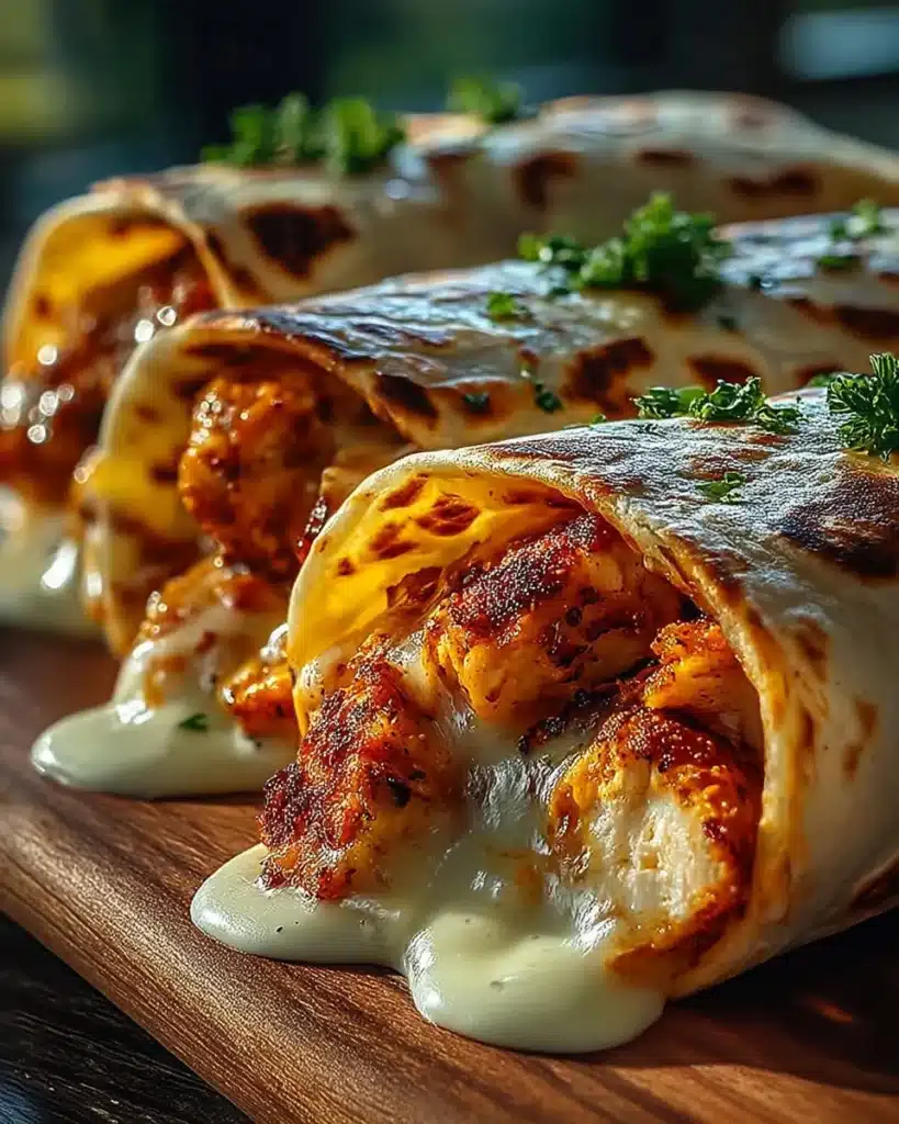 Delicious cheesy garlic chicken wraps ready to enjoy