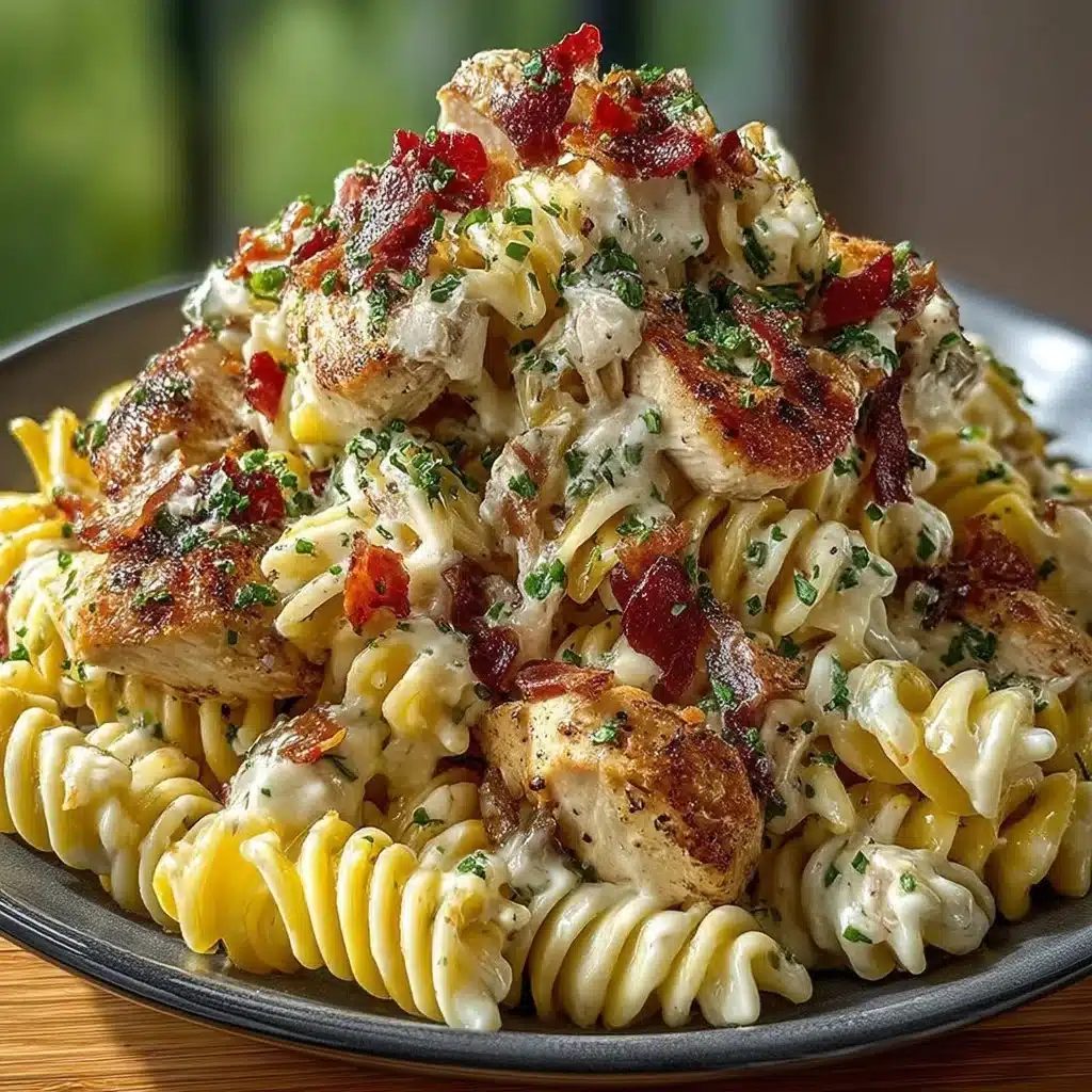 Creamy Chicken Bacon Ranch Pasta served in a bowl with fresh herbs