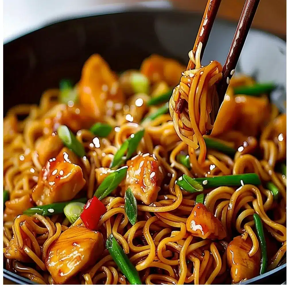 Delicious Chicken Lo Mein dish with colorful vegetables and noodles