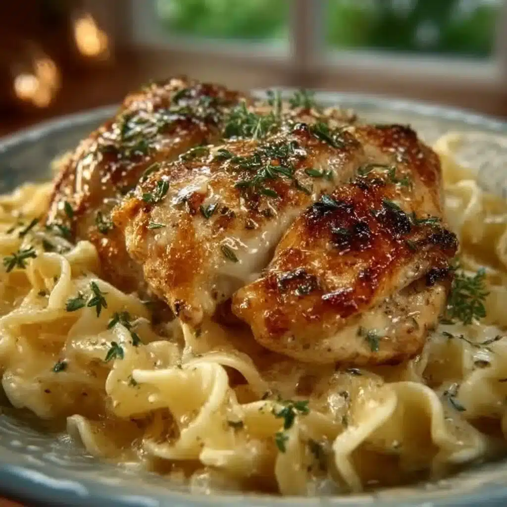 Delicious dish of Chicken with Buttered Noodles garnished for a hearty meal.