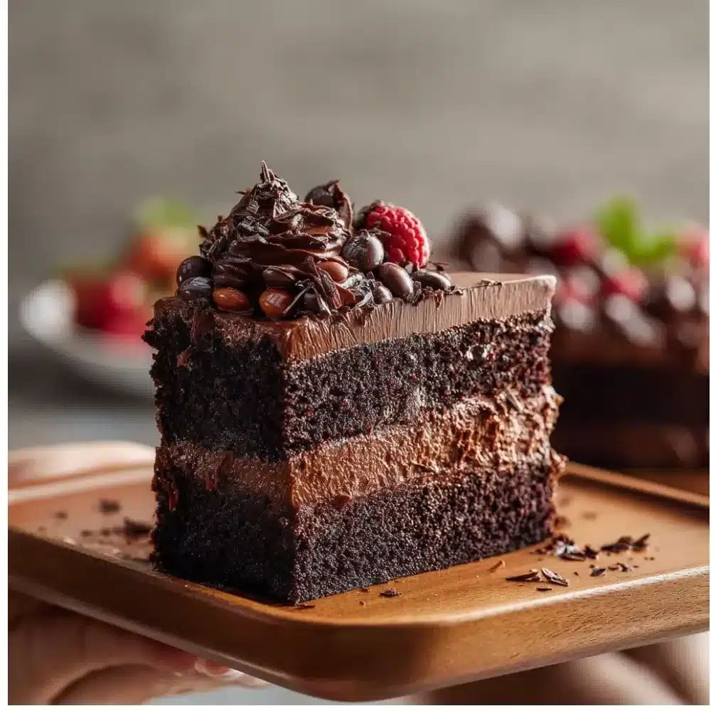 Deliciously moist Chocolate Ganache Cake with a glossy ganache topping.