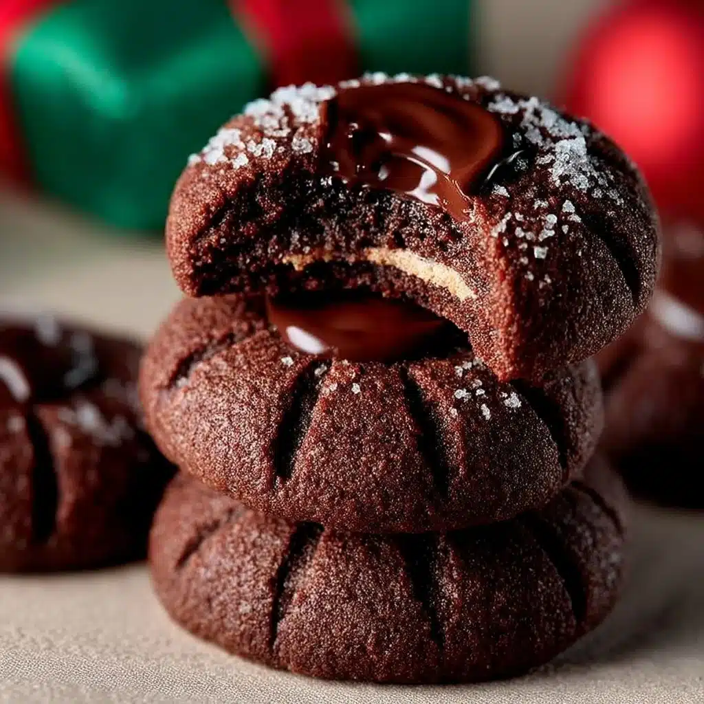 Chocolate Thumbprint Cookies with rich chocolate filling on a white plate