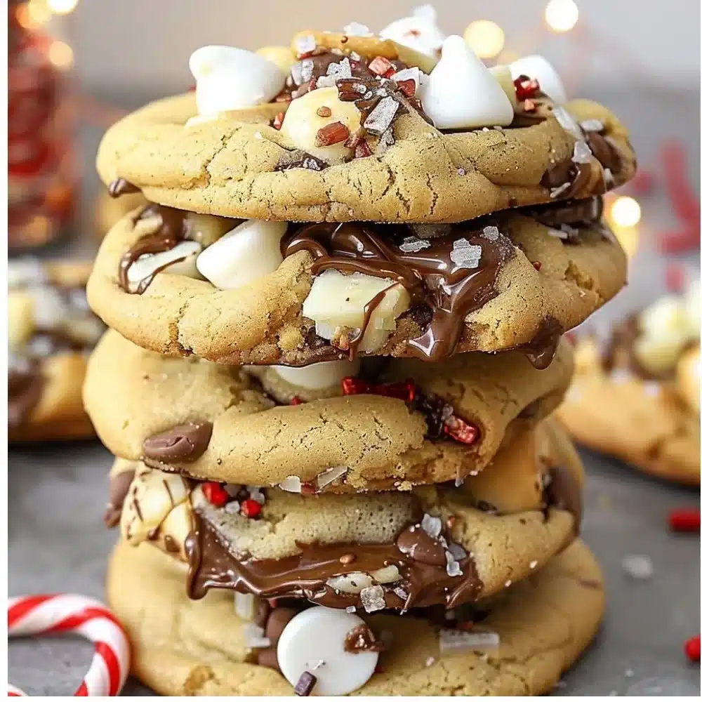 Delicious Christmas chocolate chip cookies on a festive table.