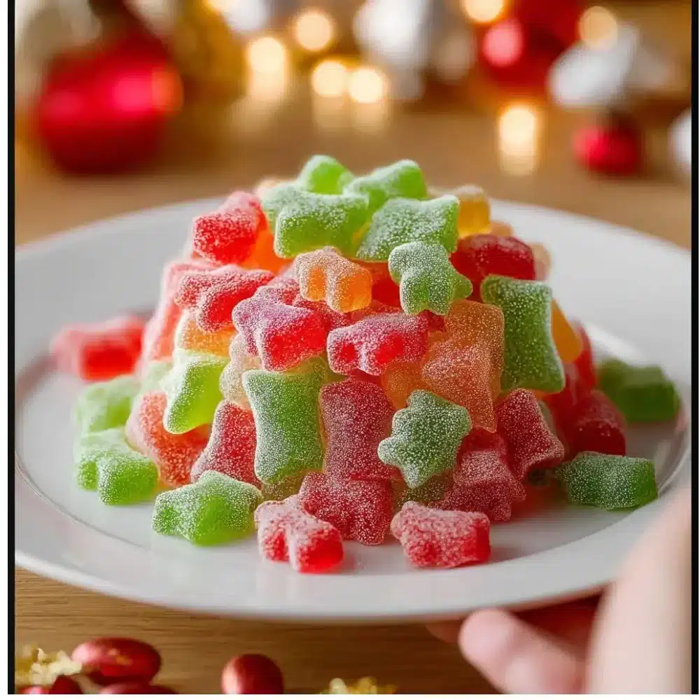 Colorful Christmas Gumdrops in a festive bowl for holiday celebrations