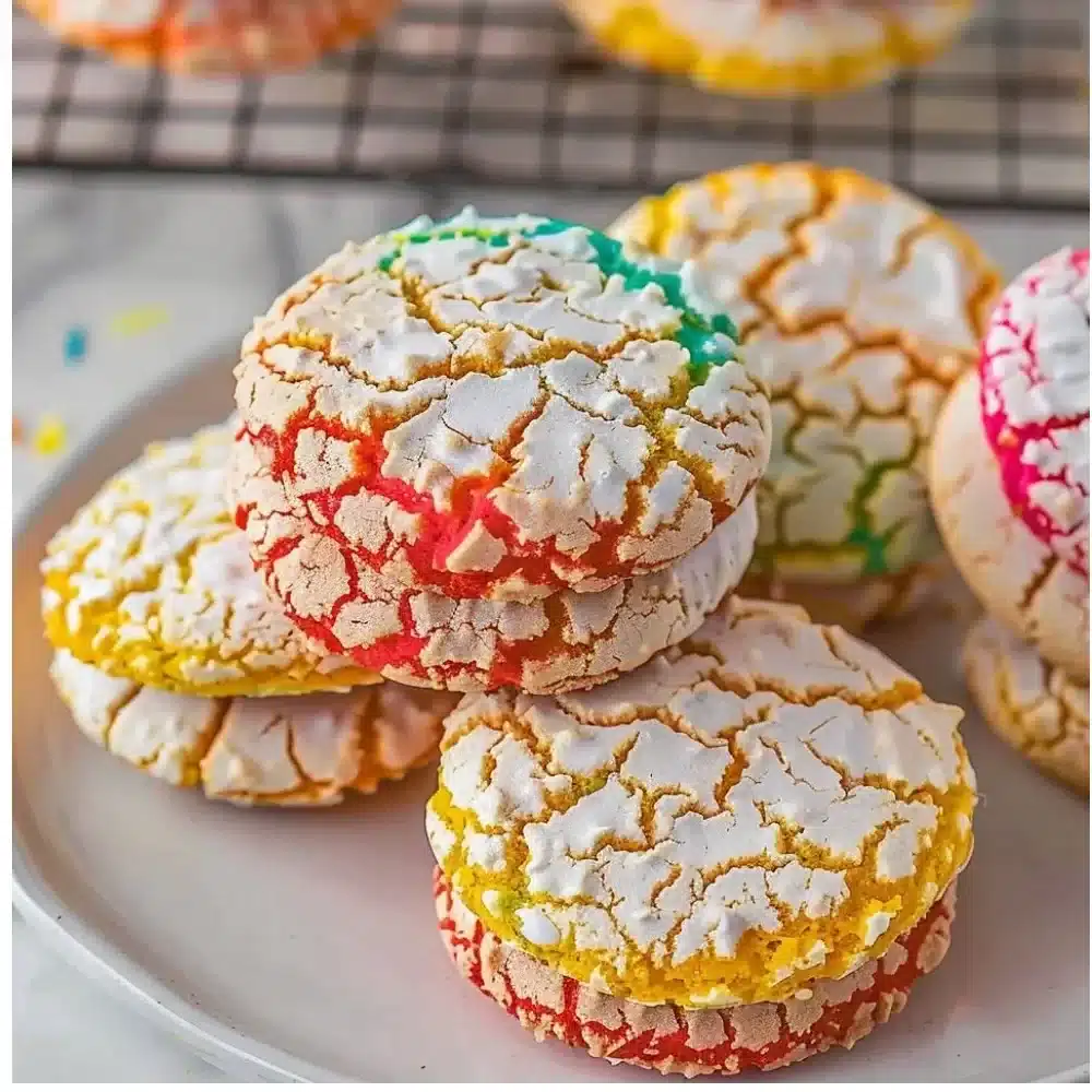 A plate of fluffy Cool Whip Cookies topped with colorful sprinkles.