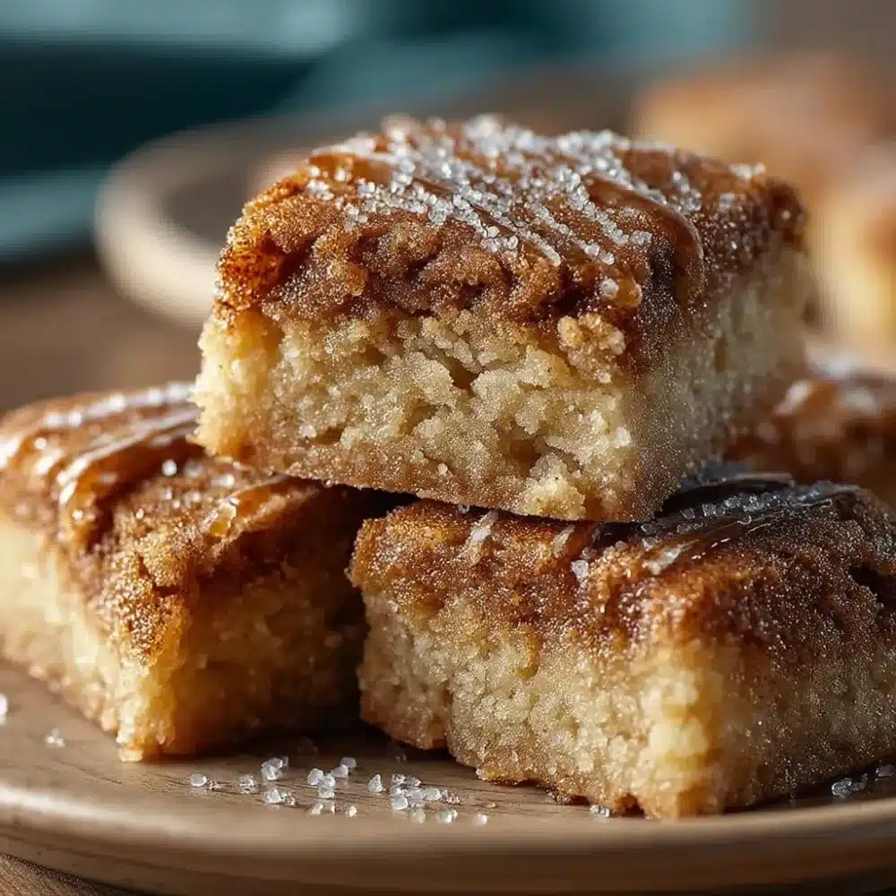 Delicious cinnamon sugar blondies topped with honey and cinnamon for a sweet dessert