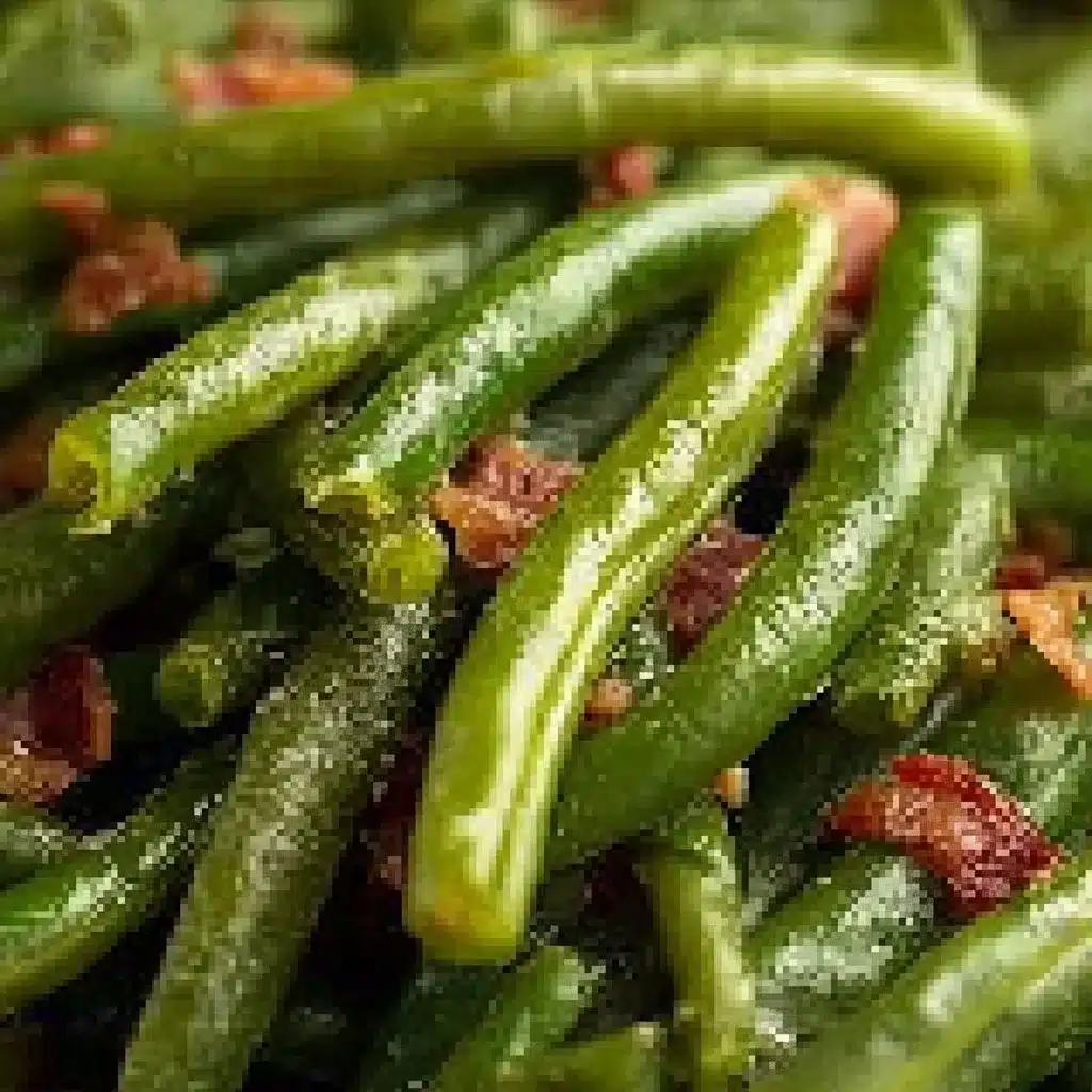 Plate of Crack Green Beans garnished for a flavorful side dish.