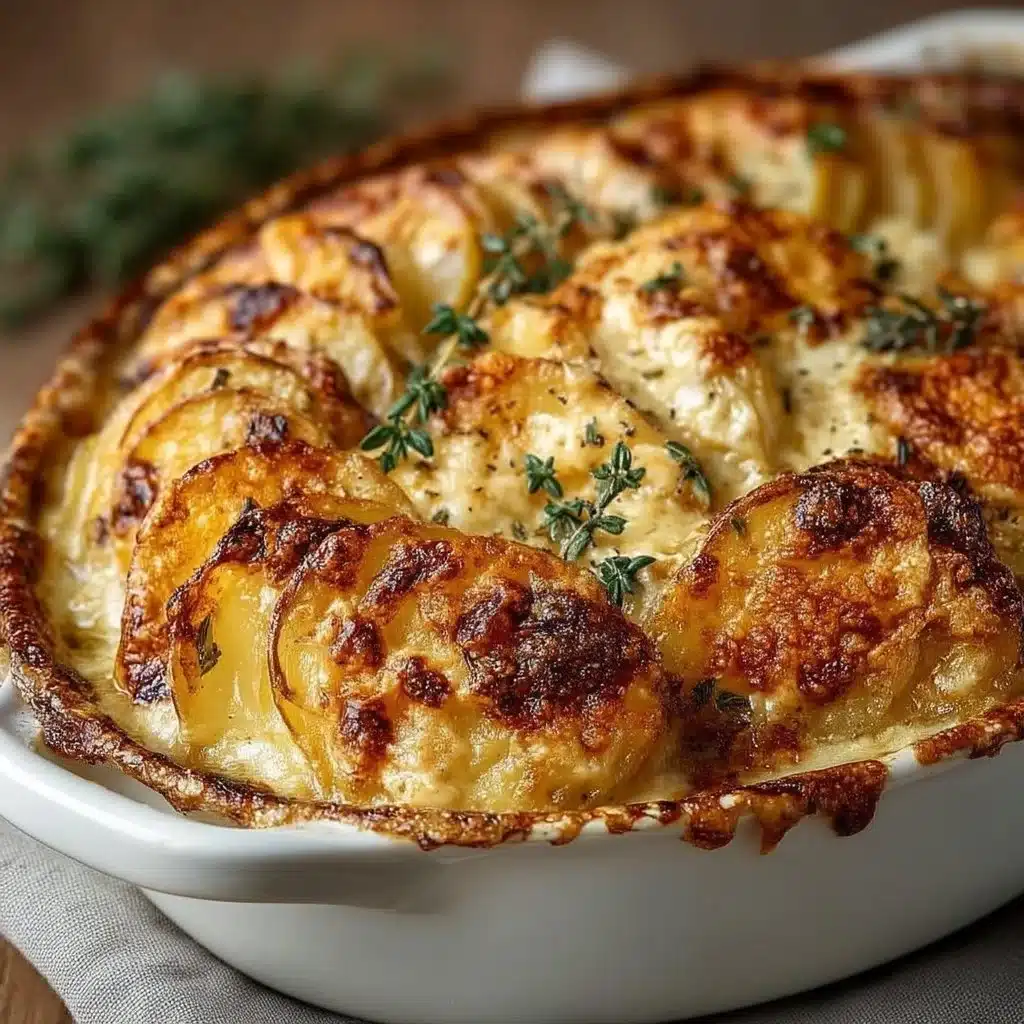 Delicious creamy scalloped potatoes baked to perfection