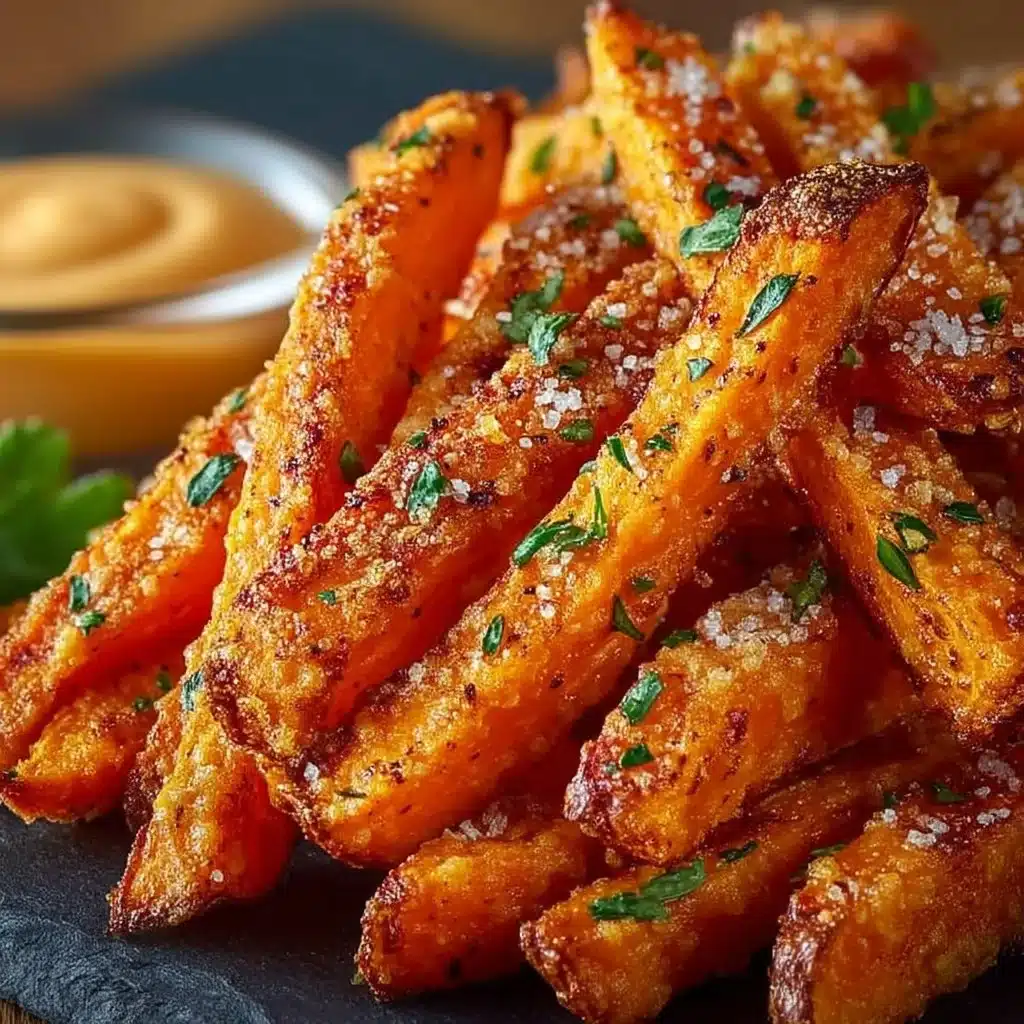 Crispy oven baked sweet potato fries on a plate