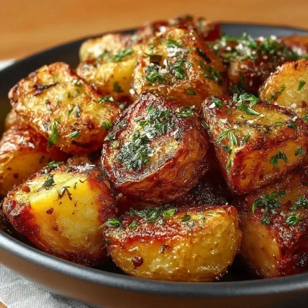 Crispy roast potatoes golden and perfectly cooked on a plate