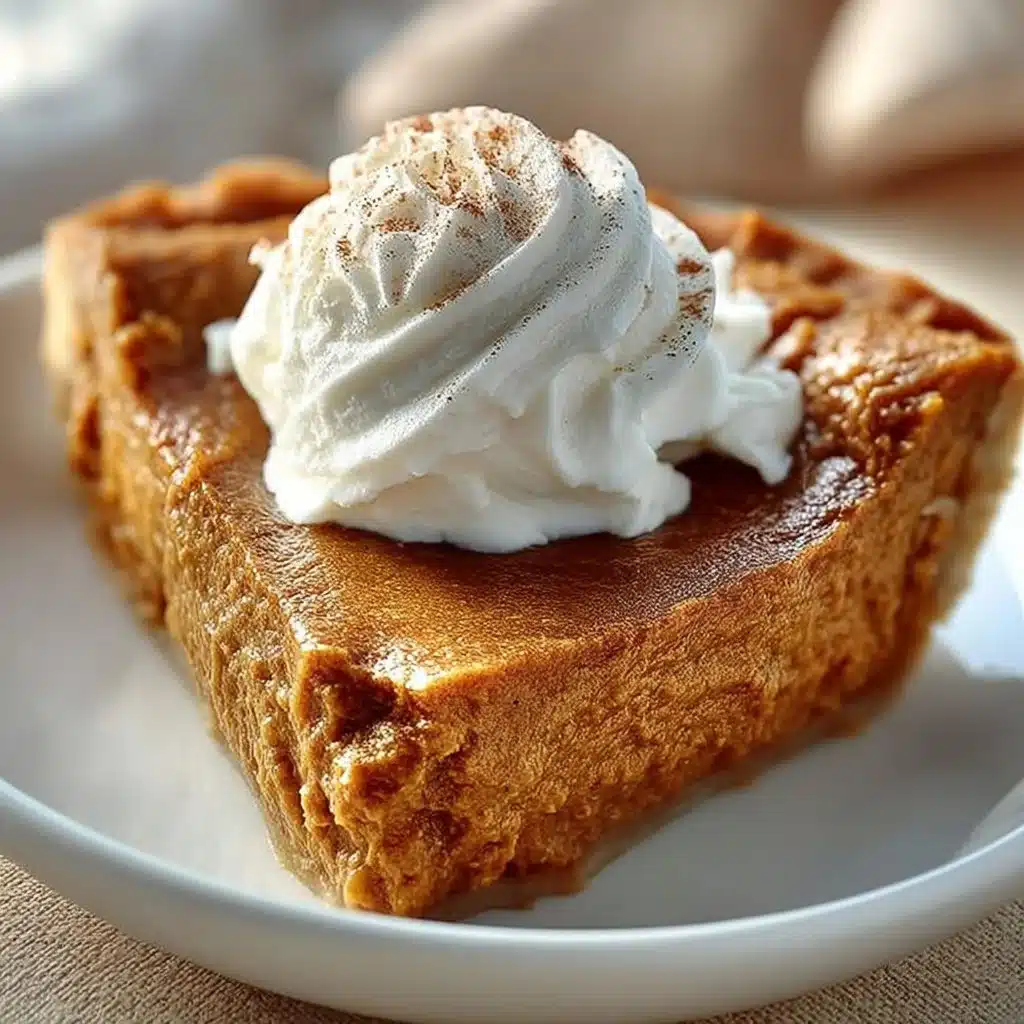 Delicious crustless pumpkin pie served with whipped cream on a plate