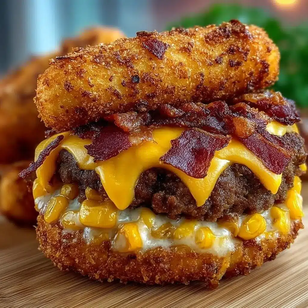 Deep-Fried Bacon Cheeseburger Corn served on a plate.