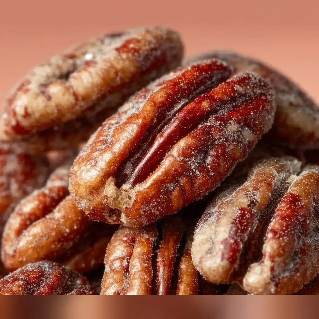 Bowl of easy candied pecans ready to serve as a snack or dessert topping