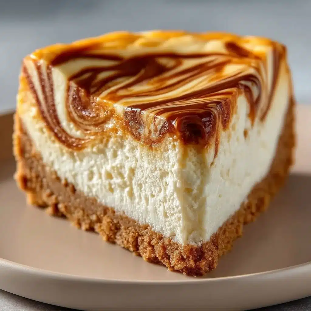 Slice of pumpkin swirl cheesecake topped with whipped cream and autumn spices