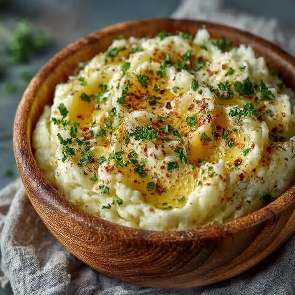Delicious garlic butter mashed potatoes served in a bowl