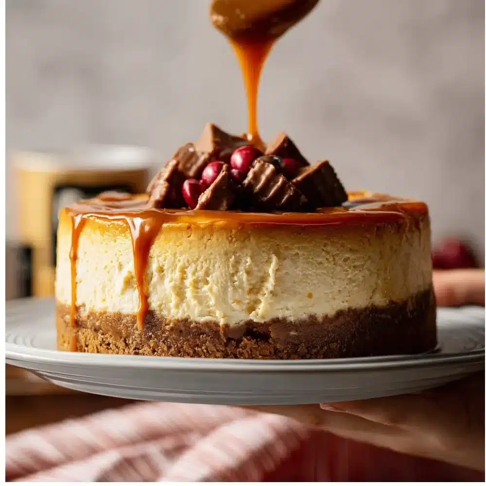 Delicious gingerbread cheesecake topped with whipped cream and spices