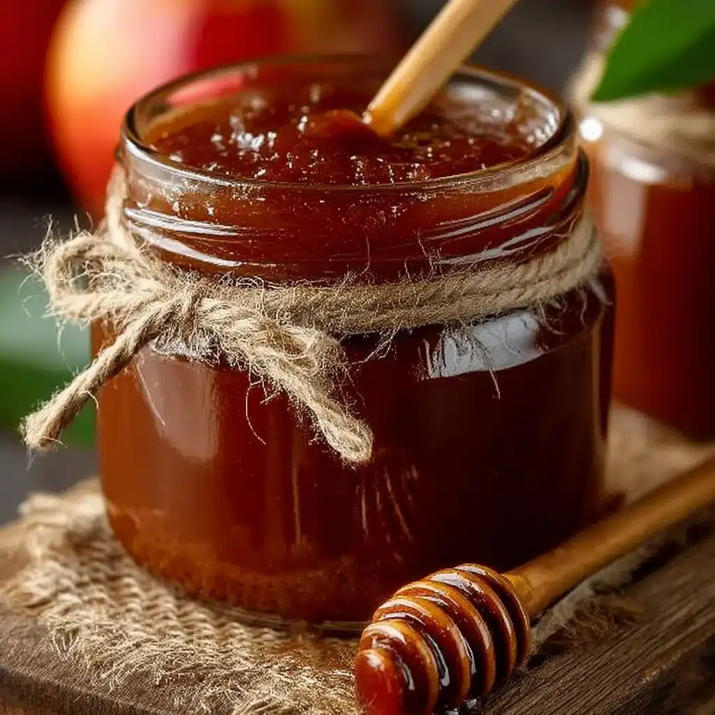 Homemade apple butter ingredients and finished jar of apple butter