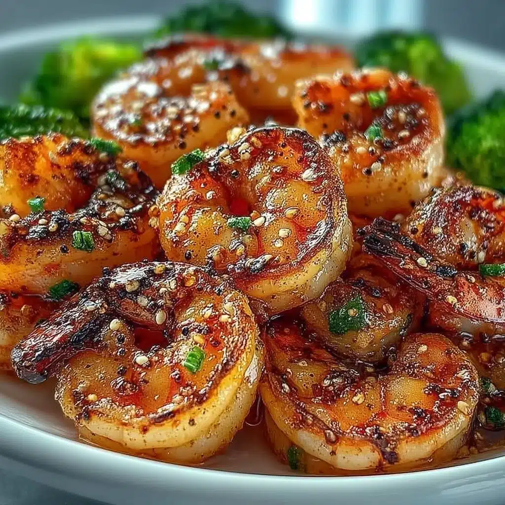 Delicious honey garlic shrimp served on a plate with vegetables.