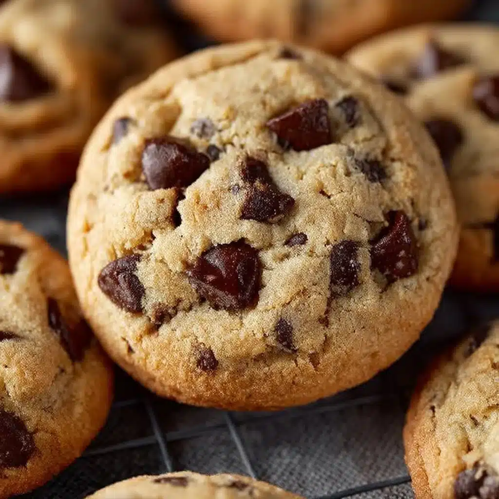 Freshly baked homemade chocolate chip cookies on a cooling rack
