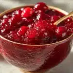 Homemade cranberry sauce prepared with fresh cranberries and spices