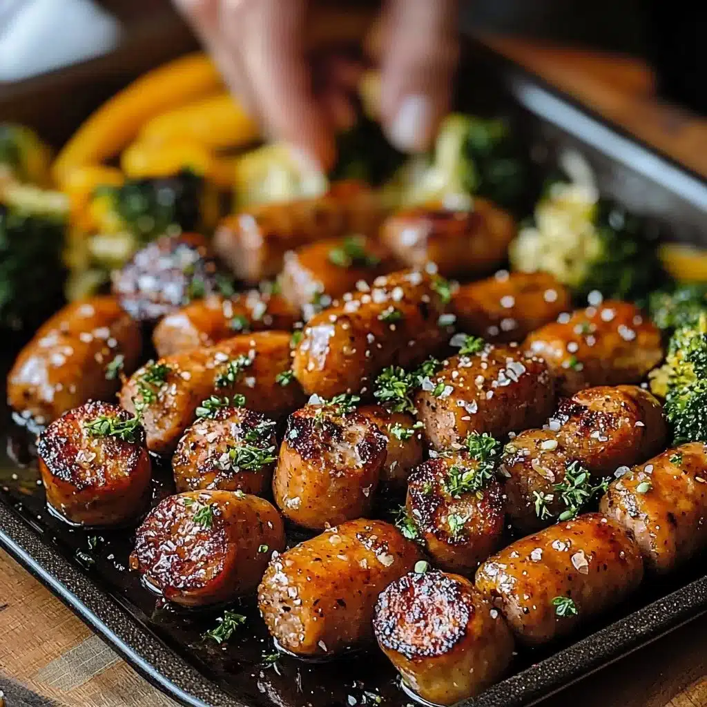 Honey garlic sausage sheet pan dinner, flavorful and easy recipe.