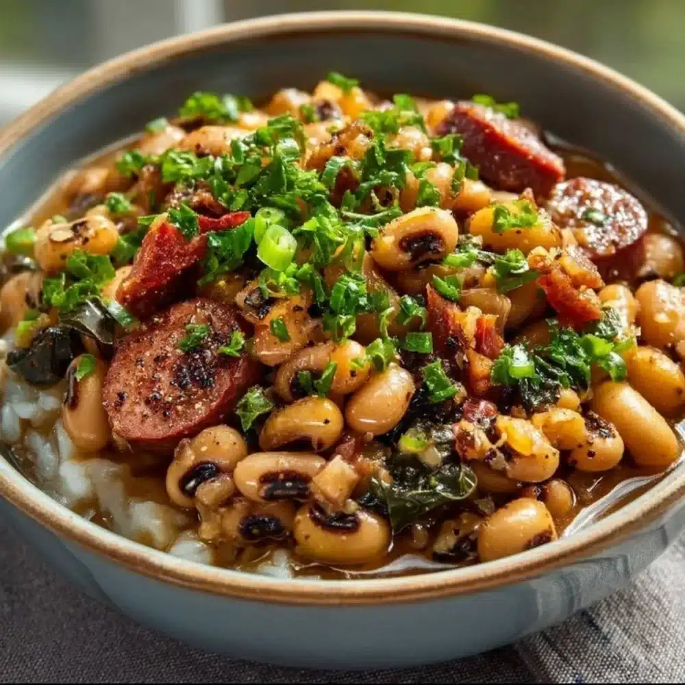 Delicious plate of Hoppin' John with black-eyed peas and rice