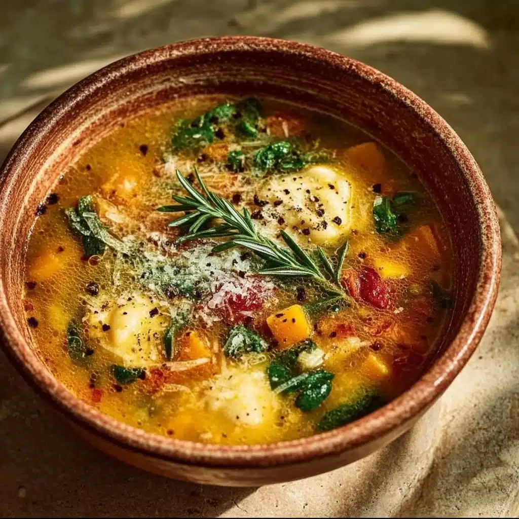 Bowl of Italian Penicillin Soup with fresh herbs and vegetables
