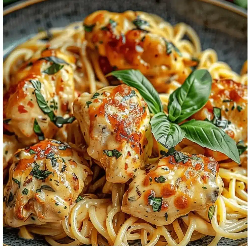 Creamy Marry Me Chicken Pasta served in a bowl with herbs and cheese