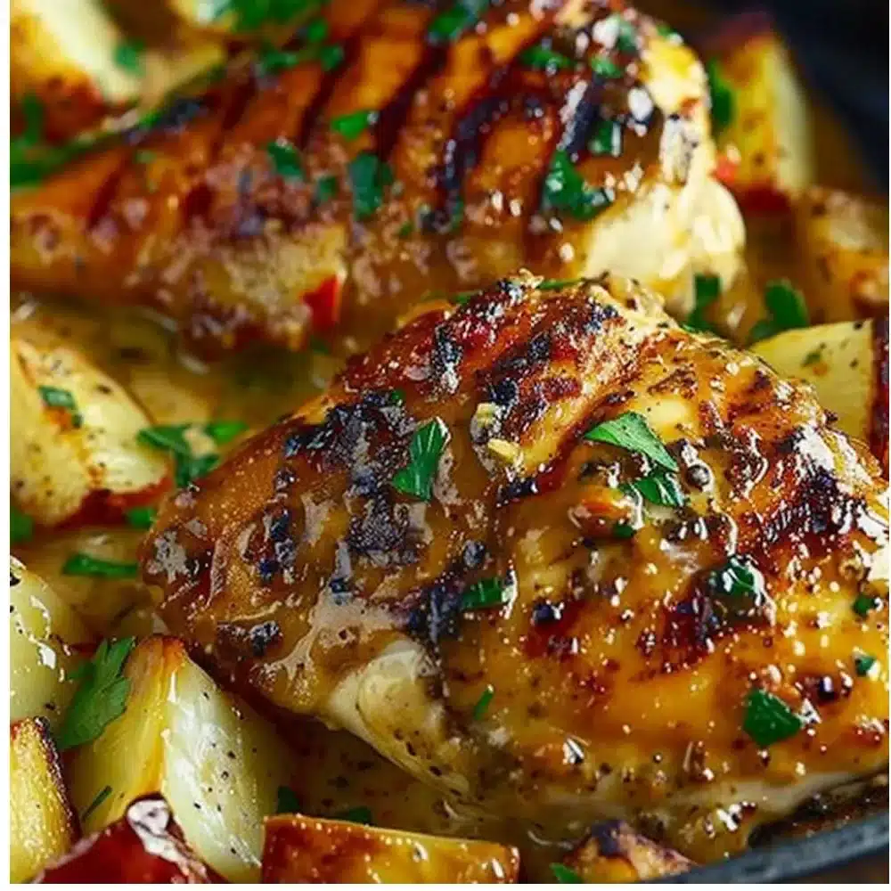 Delicious Melt in Your Mouth Chicken served with fresh herbs and sides.
