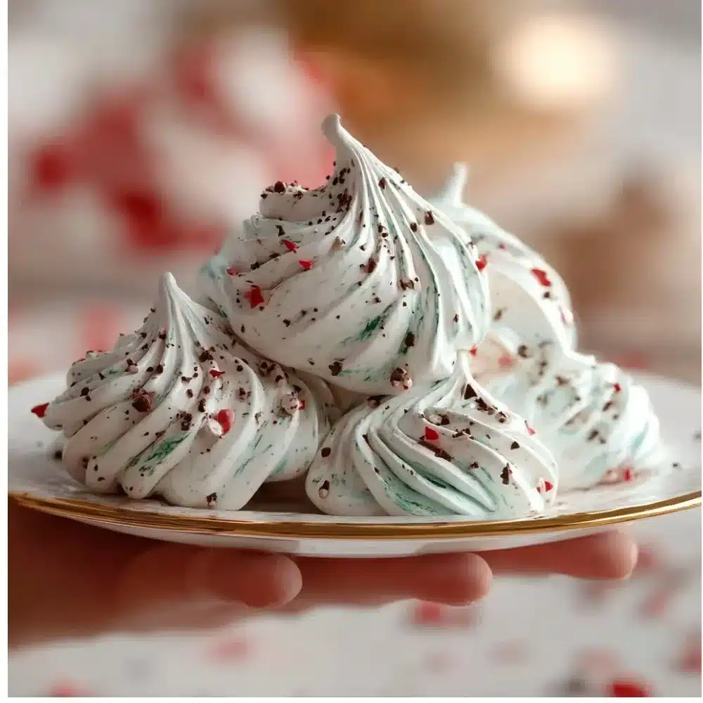 Batch of Mint Chocolate Meringue Cookies on a cooling rack