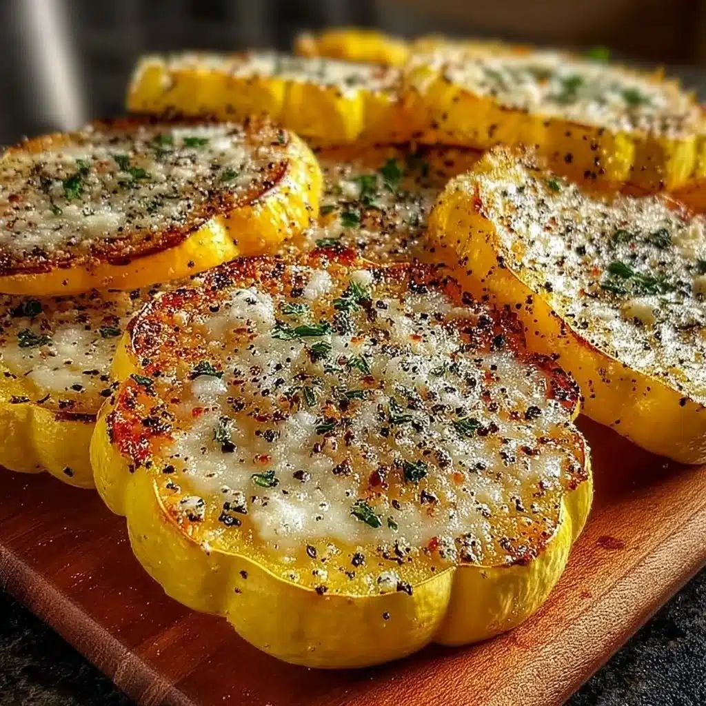 Delicious Parmesan Baked Squash served on a white plate, garnished with herbs.