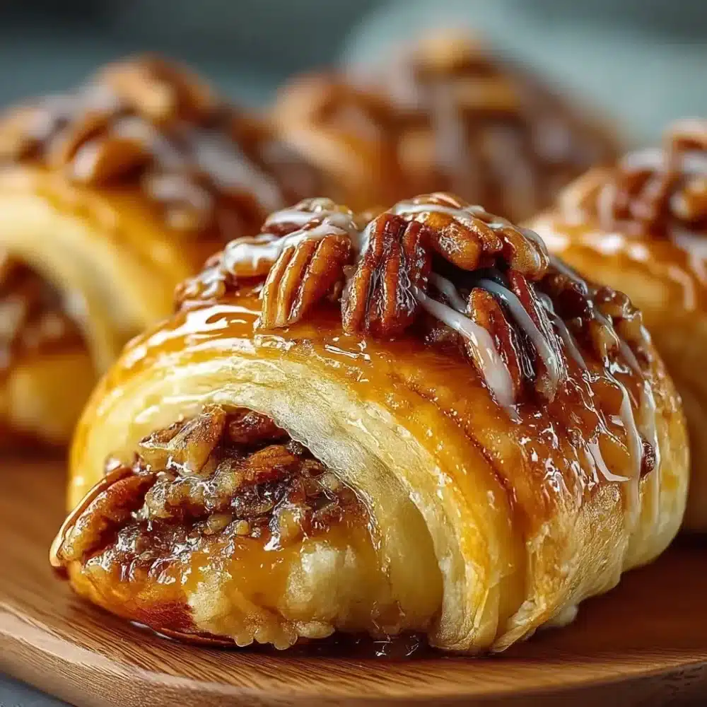 Decadent Pecan Pie Crescent Rolls on a plate, showcasing their golden-brown crust.