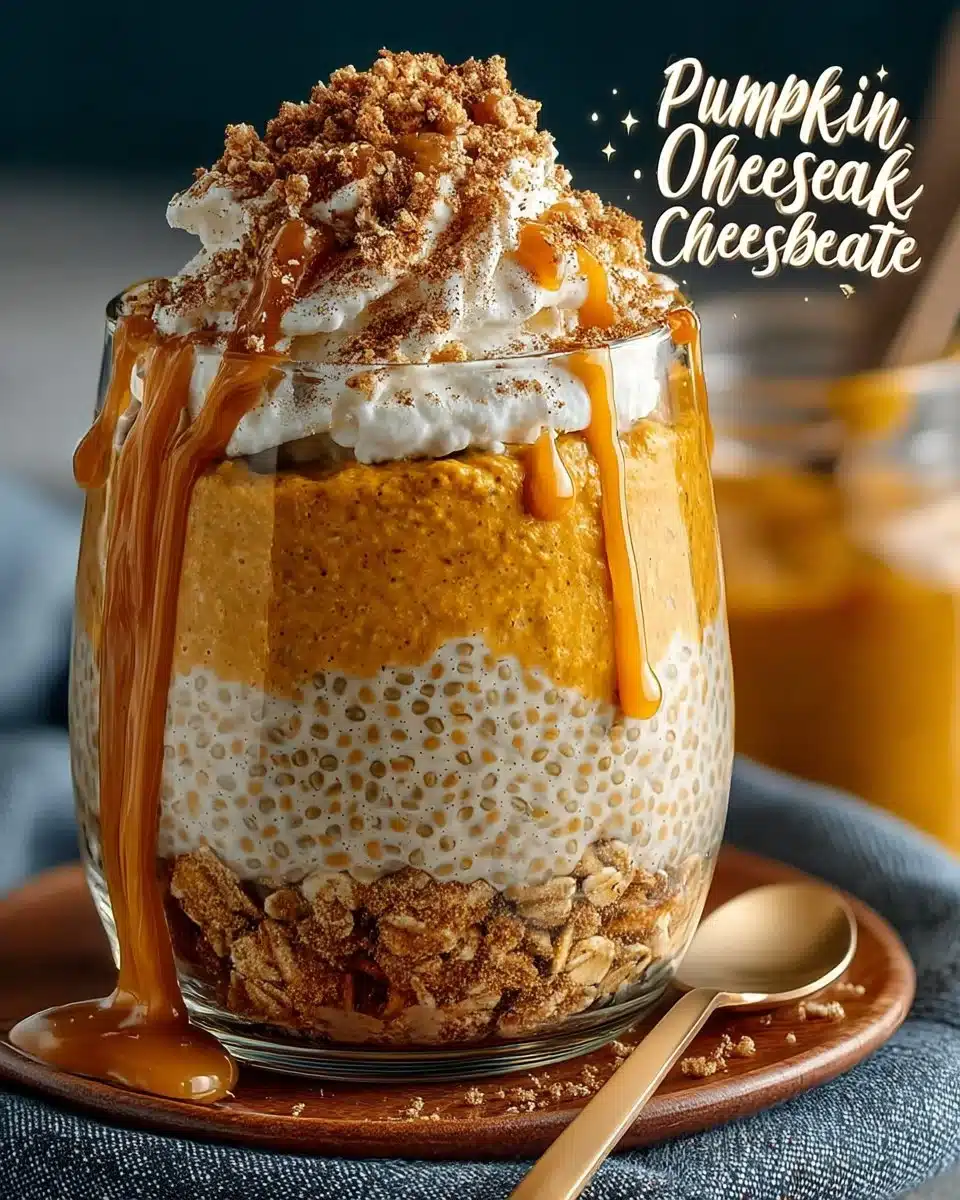 Delicious pumpkin cheesecake overnight oats served in a bowl with spices and nuts