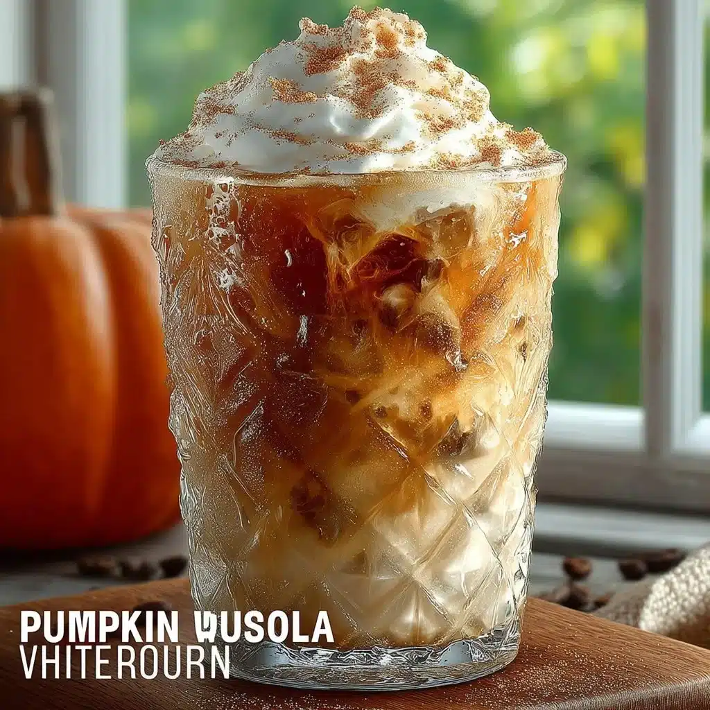 Delicious Pumpkin White Russian cocktail garnished with cinnamon stick and whipped cream.