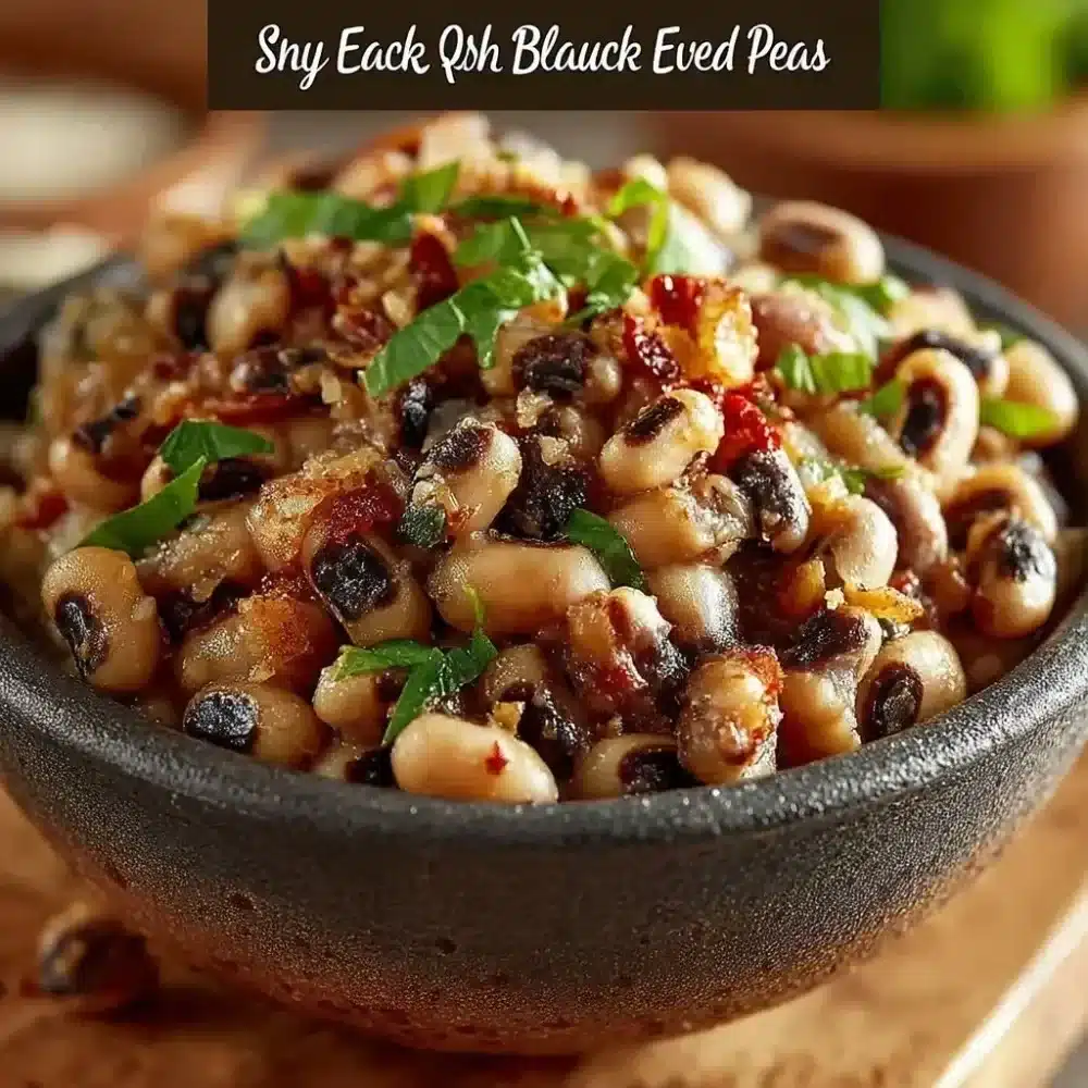 A delicious dish of quick and easy black eyed peas with herbs and spices