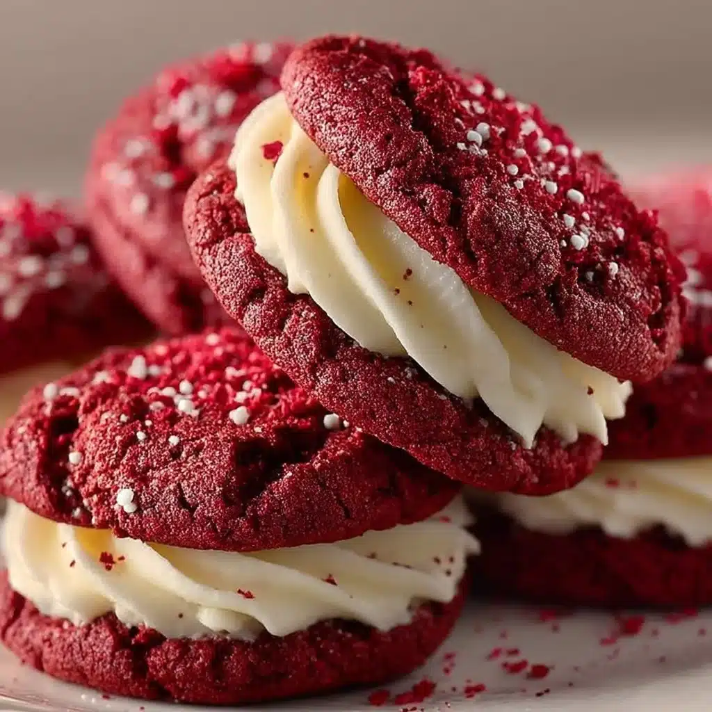 Delicious Red Velvet Cookies with Cream Cheese Frosting on a plate