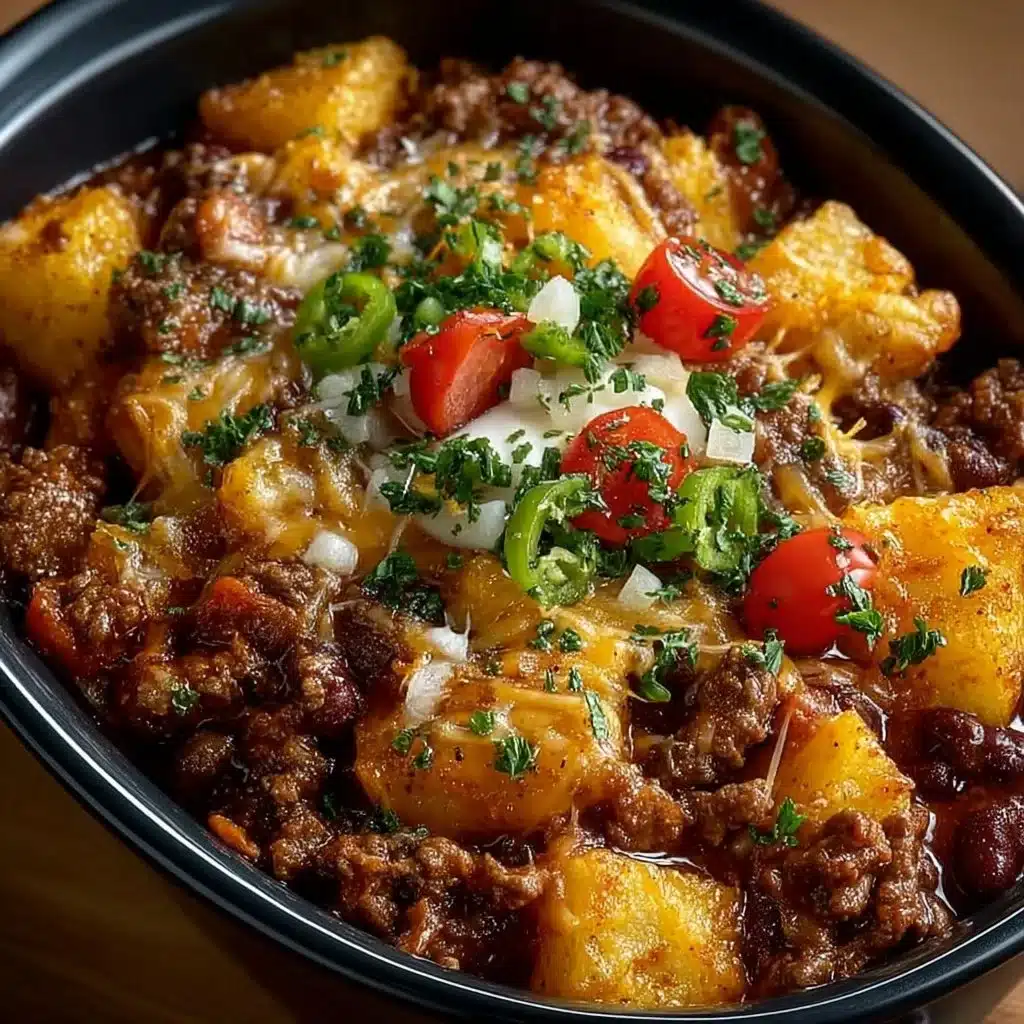 Delicious Slow Cooker Cowboy Casserole served in a rustic dish