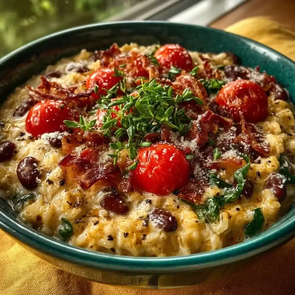 A bowl of Slow Cooker Hoppin’ John with black-eyed peas and rice