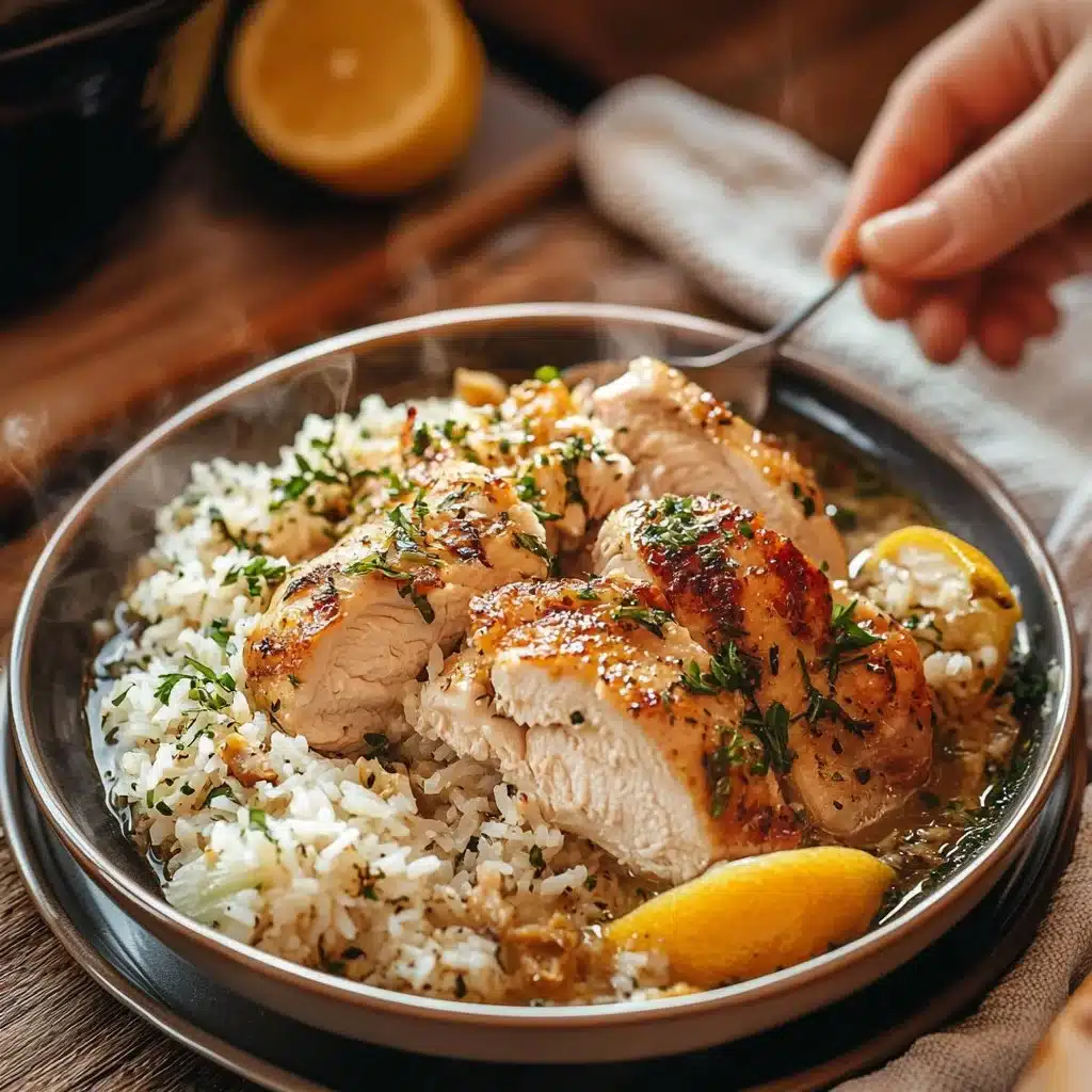 Slow Cooker Lemon Herb Chicken served with fluffy rice